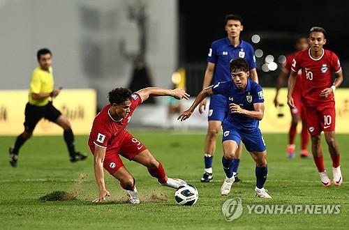 '중국 싱글벙글' 태국, 3차 예선 진출 실패...싱가포르에 3-1 승→승자승으로 탈락 [WC 예선 리뷰]