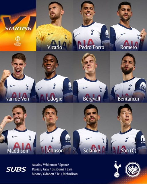 '손흥민 79분' 토트넘, 獨 프랑크푸르트와 UEL 8강 1차전 1-1