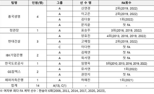 [오피셜] 국대 MB가 연봉 5천도 안되다니... 'C등급' 이다현 포함 V리그 여자부 FA 14명 공개