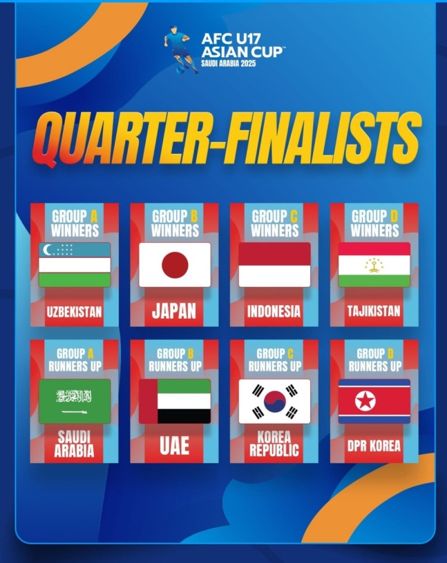 '월드컵 본선 진출 확정' 한국, U-17 아시안컵 8강서 타지키스탄과 맞대결...북한은 인도네시아전