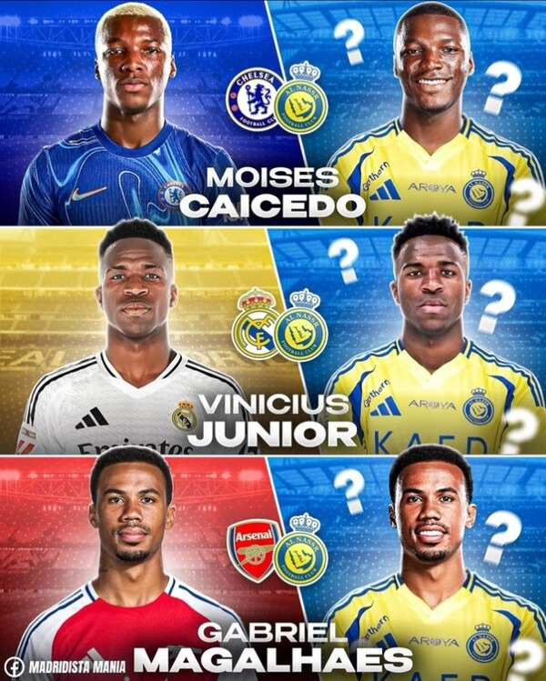 사우디아라비아, 유럽 축구에 선전포고...“알 나스르, 비니시우스-카이세도-마갈량이스 영입에 4억 유로(약 6,521억 원) 푼다”