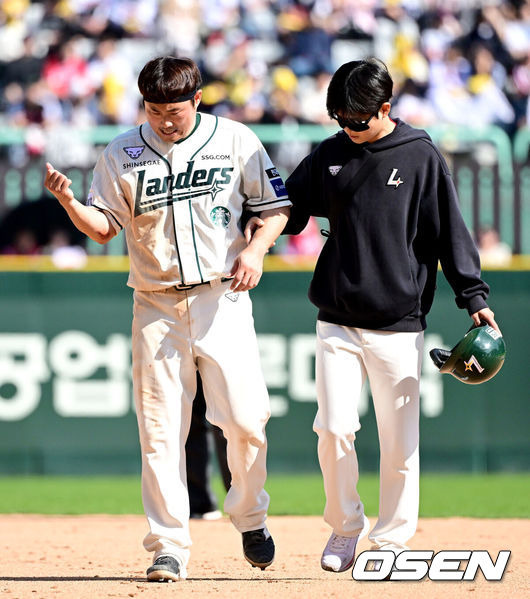 ‘SSG 안방 날벼락’ 도루하다 다친 39세 포수, 대퇴 근육 손상→회복 최소 4주…최정은 근육 100% 회복 [오!쎈 수원]