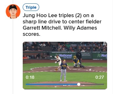 이걸 치다니...'싱커 피안타율 0.095' 투수, 이정후 3루타에 '맙소사' 제스처