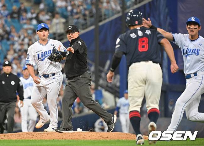 감정 폭발 직전! 전준우, 몸 맞고 마운드 돌진&벤치 클리어링 발생…강민호가 막았다 [오!쎈 대구]
