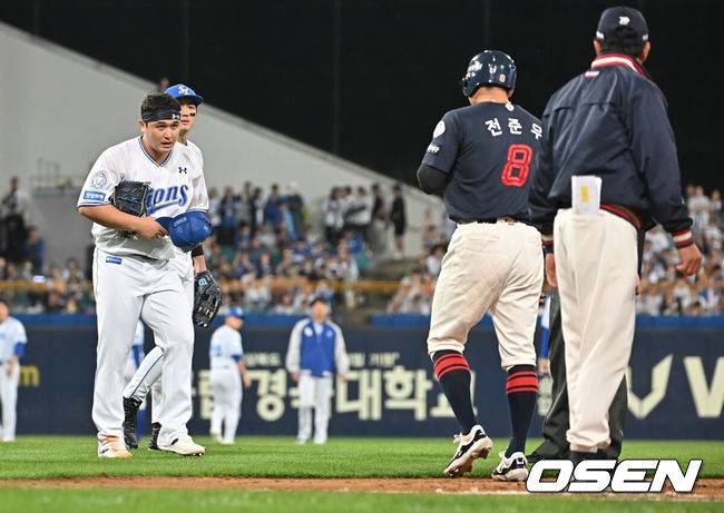 감정 폭발 직전! 전준우, 몸 맞고 마운드 돌진&벤치 클리어링 발생…강민호가 막았다 [오!쎈 대구]