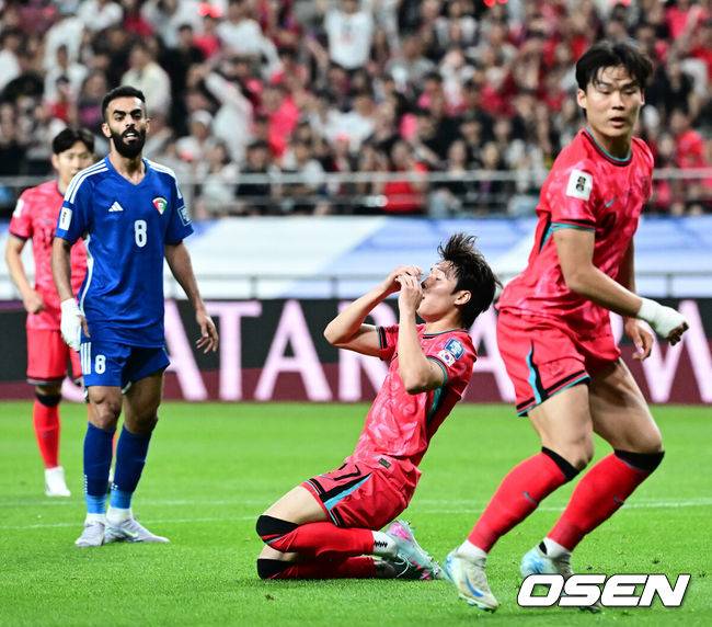 '전진우 A매치 데뷔골 인정!' 한국, WC 예선 무패 보인다...쿠웨이트에 1-0 전반 리드[오!쎈 현장]