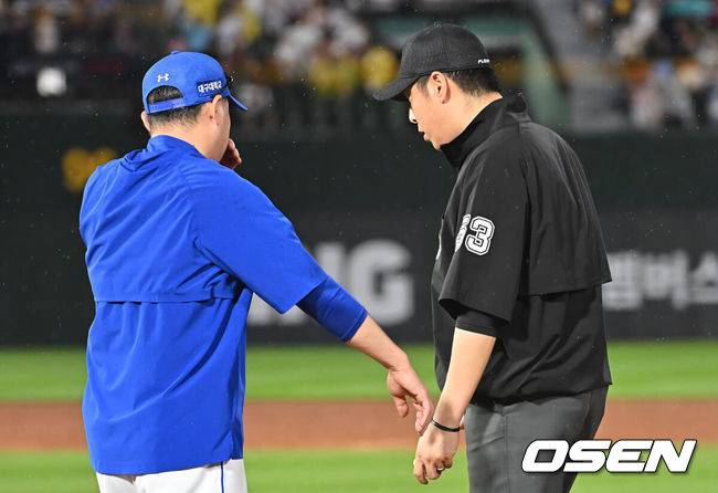 ‘체크스윙 노스윙 판정→홈런 허용’ 강민호 급발진…왜 갑자기 1루심과 언쟁 벌였을까 [오!쎈 부산]