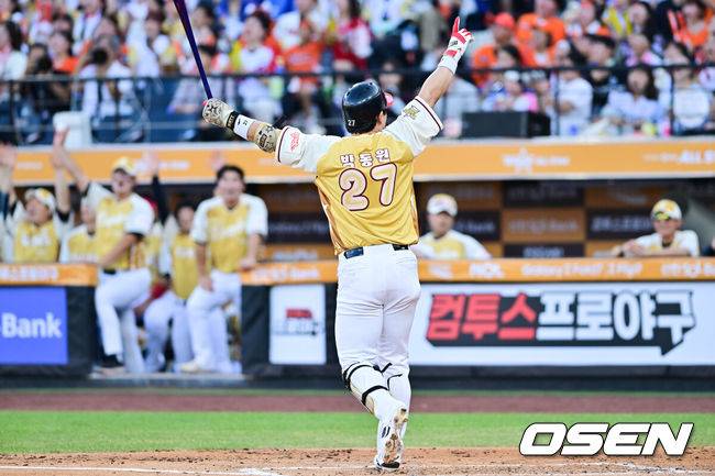 '채이 아빠 날았다' 박동원 홈런+3안타, 나눔 올스타 4년 연속 승리…최정 투수 변신→최고 121km [올스타전 리뷰]