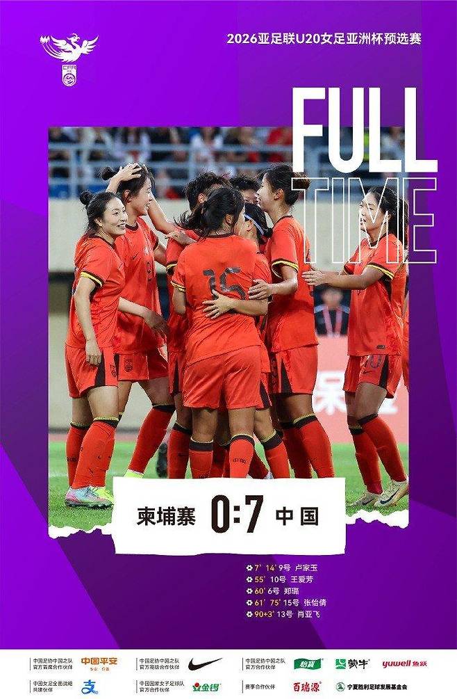 中 축구 미쳤다! '골골골골골골골' 7-0 대승→단독 1위 폭주!…2경기 13골+유일 무실점 '미친 페이스'