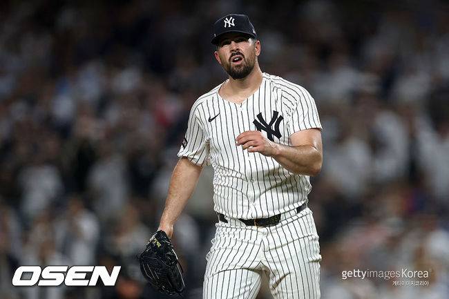 ‘이럴 수가’ 양키스 2298억 좌완도 무너졌다…2⅓이닝 6실점 충격 강판, 가을야구 패패패 탈락 위기 [1보]
