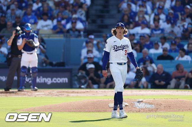 '최고 159.4km' 글래스노, 6이닝 KKKKKKKK 무실점 역투에도 다저스 위기 [NLDS4]