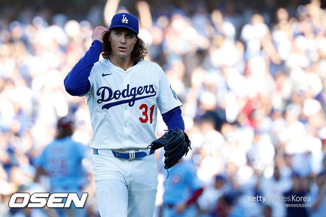 '최고 159.4km' 글래스노, 6이닝 KKKKKKKK 무실점 역투에도 다저스 위기 [NLDS4]