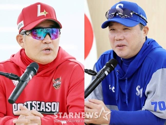 '2연속 PO행' 박진만, 경기 후엔 후배 모드