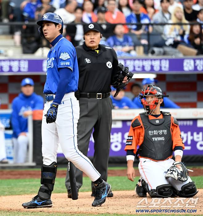시간을 단축시켜야지...애초에 말도 안됐던 규정, 구자욱-폰세 싸움만 붙였다 [PO1 현장]