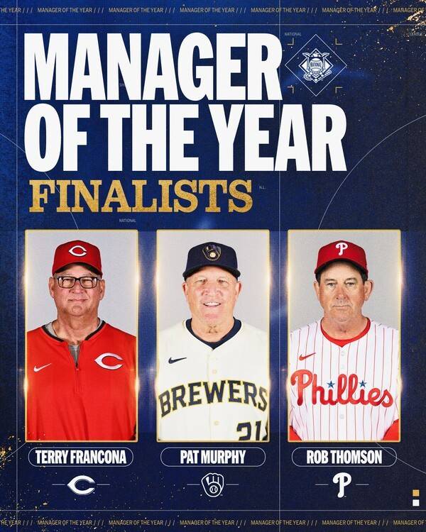 월드 시리즈 제패했는데 로버츠 이름이 없다…'다저스 상대 패배' 3팀 사령탑이 NL 올해의 감독 후보로