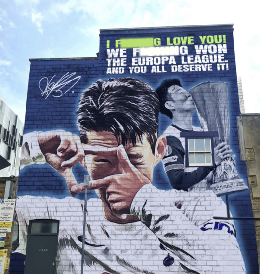 “손흥민에게 특별한 선물 준다더니 겨우 벽화였어?” 토트넘 팬심 대폭발 “쏘니 동상 세워라”