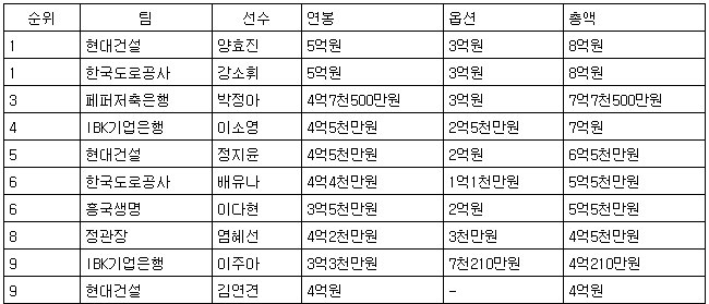 프로배구 여자부 연봉 상한 3억여원 감액 이유는…효율의 문제