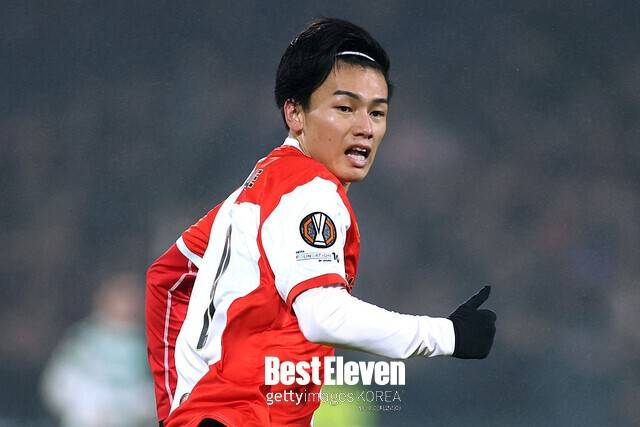 브라질전 결승골+네덜란드 득점 1위… 황인범 동료 日 골잡이 우에다, 일본 선수들이 뽑은 '올해의 선수'