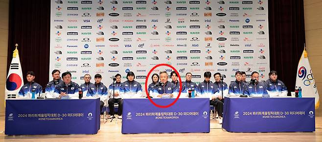 이기흥은 '맨 앞 정중앙', 유승민은 '맨 뒤로'