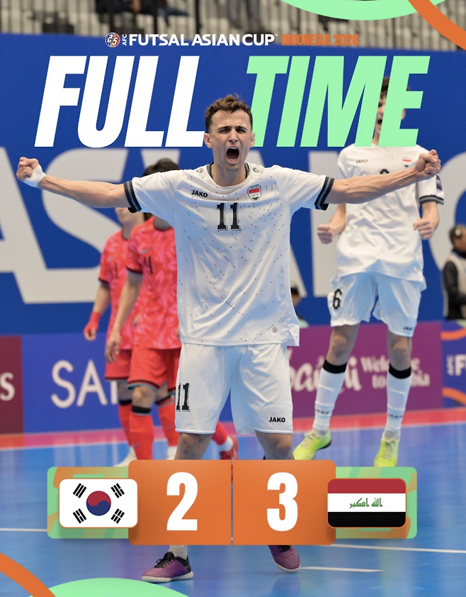 '韓 축구 또 졌다' 병오년 무려 5패...이민성호 3패+풋살 아시안컵 이라크에 2-3 패→인도네시아전 이어 2연패 '조기 탈락 확정'
