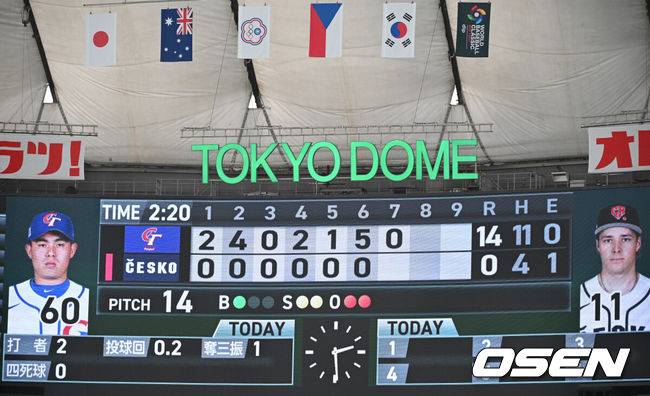 '일본에 뺨 맞고 체코에 화풀이' 대만 살아났다, 14-0 완파하고 7회 콜드게임 승리…도루만 8개 [WBC]