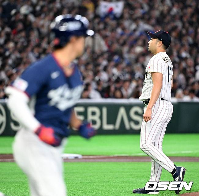 '안타안타안타' 美日 121승 베테랑, 한국 타선에 1회부터 당했다…기쿠치, 3이닝 3실점 교체 [WBC]