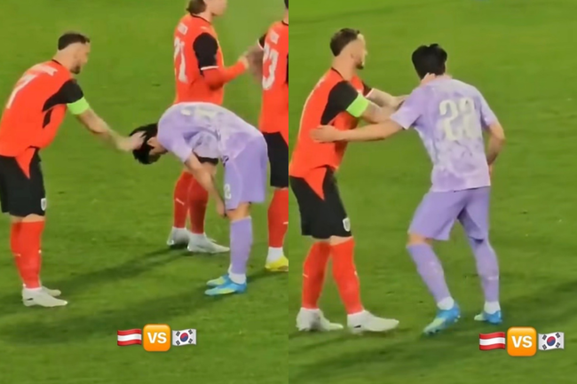 뒤통수 퍽퍽! 목 조르기! 오스트리아전 상대 선수, 설영우에 왜 그랬나...알고 보니 '소속팀 동료 재회'