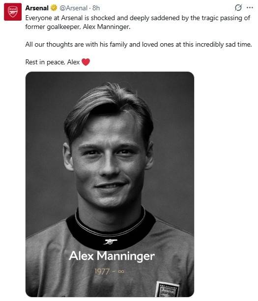 아스널서 뛴 골키퍼 마닝거, 열차 충돌 사고로 48세에 사망