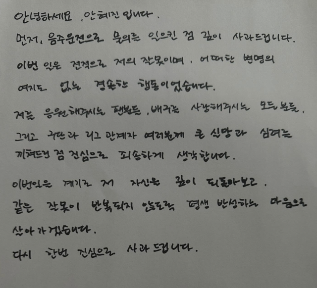 '음주운전' 안혜진,