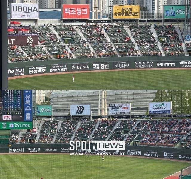 치명적 주루사+실책 연발 '3연패'…텅텅 빈 사직구장, 롯데 팬들은 또 떠났다