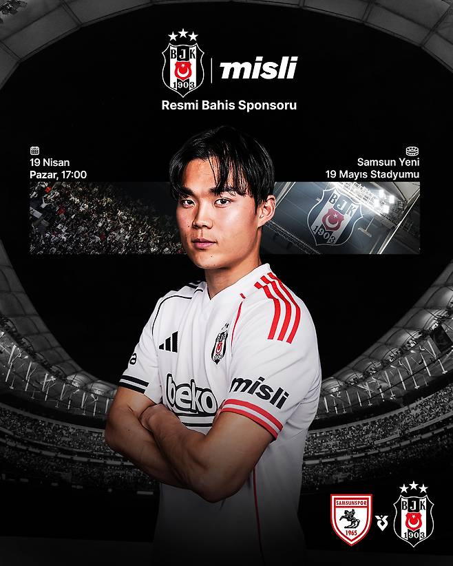 '멀티골 오현규' 베식타시 극악 부진 속 좋은 흐름 끊겼다→선발 출장 무득점…'중거리포 2연타' 삼순스포르에 1-2 패