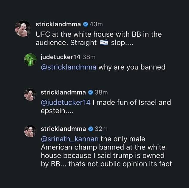 트럼프 욕했다가 'UFC 백악관 대회' 출입금지 확정...'논란 제조기' 스트릭랜드, 공개 폭로
