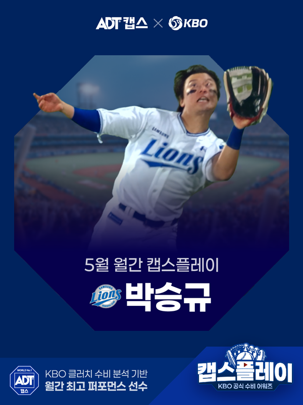한화전 역전 투런에 호수비까지…삼성 박승규, 5월 월간 캡스플레이 수상