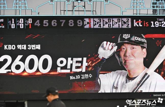 11번의 '아홉수' 드디어 끝났다! 김현수, 손아섭-최형우 이어 韓 3호 2600안타 고지 점령 [수원 라이브]