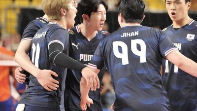 '임동혁 23점' 남자배구, 네덜란드 2차 평가전서 3-1 역전승