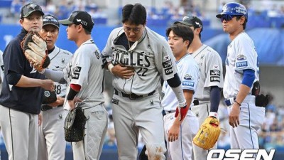 채은성, 양도근과 1루 충돌로 교체 가슴 통증, 보호 차원…병원 진료 계획 없다