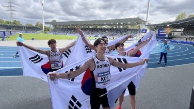'초대박!' 400m 계주 '어벤져스' 금메달 쾌거… 사상 첫 세계대회 우승