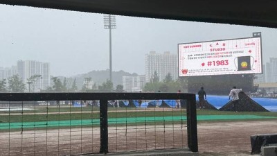 김도영 복귀날 이럴 수가! '광주 기습 폭우→그라운드 엉망'…2일 KIA-한화전, 오후 7시 지연 개시 [광주 라이브]