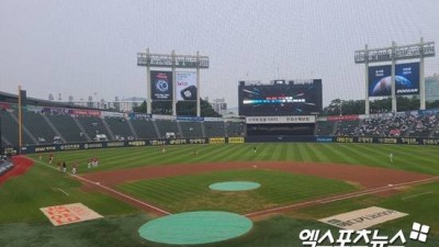 이럴 수가! 시작 25분 전 잠실야구장 비 쏟아졌다→3일 SSG-두산전 20분 지연 개시 [잠실 현장]