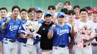 [영상]'오승환의 배터리 이지영, 삼성맨 변신(?)' 장난인줄 알았더니 '캡틴 구'의 배려였다니