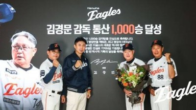 한화 김승연 회장, 이글스서 1000승 이룬 김경문 감독 축하…영원한 전설되길