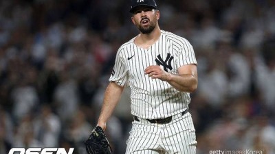 ‘이럴 수가’ 양키스 2298억 좌완도 무너졌다…2⅓이닝 6실점 충격 강판, 가을야구 패패패 탈락 위기 [1보]