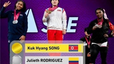 '270kg 세계신기록' 북한 송국향, 2위보다 29kg 앞서...압도적 우승