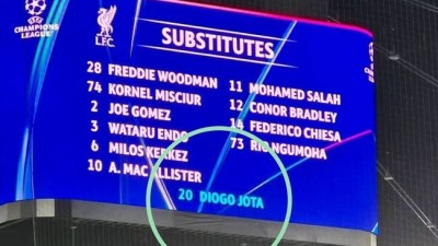 리버풀에 ‘1-5’ 대패했지만 박수 받아 충분했다…전광판 명단에 ‘20번 조타’ 감동 기재