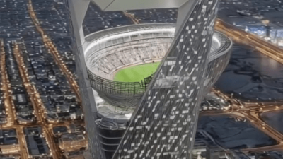 오일 머니 대단하네… 사우디, 80층 이상 옥상에 4만6천석 공중 스타디움 건설 청사진 공개