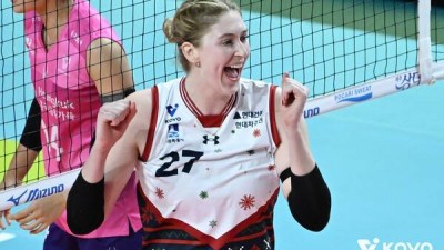 '이럴수가' 일주일 만에 180도 달라졌다! '카리 맹폭' 현대건설, 흥국생명 꺾고 2위 사수