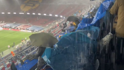 천장 비 줄줄, 바닥 흥건, 관중도 회장도 흠뻑 이게 '2조 5000억' 유럽 최고 경기장이라고?