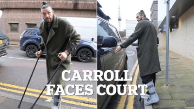 '전 부인에게 수차례 통화→최대 5년 징역 가능성' 목발 짚고 법원 출석한 前 잉글랜드 국가대표 공격수 앤디 캐롤