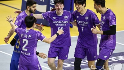 '기적의 우리카드', KB손보 꺾고 PO 진출…박철우 감독대행 승률 78.9%