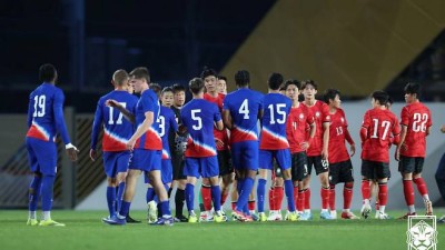드디어 일본 잡은 한국→美 상대로는 다시 '와르르'...선발 10명 바꾼 이민성호, 미국 U-22에 1-4 완패